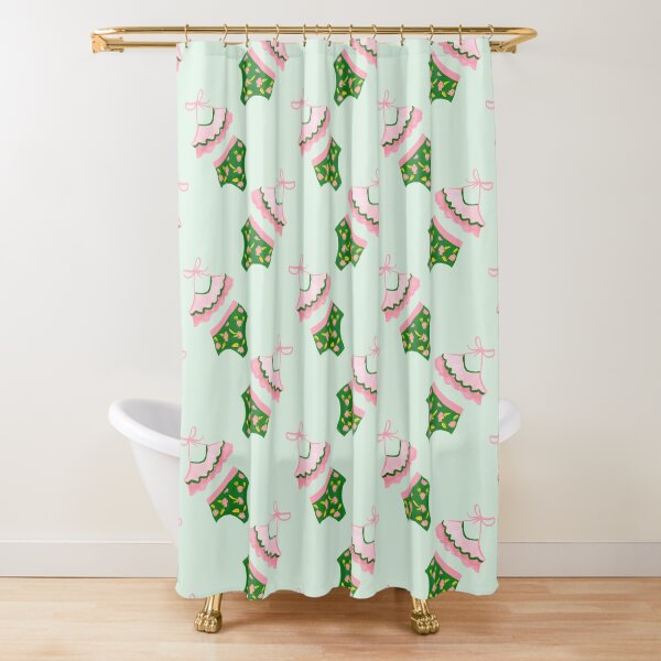 Retro Swimwear - Pink and Green Shower Curtain