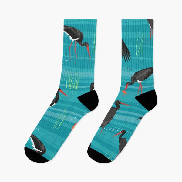 Item preview, Black stork, gold fish on turquoise designed and sold by kobyakov.