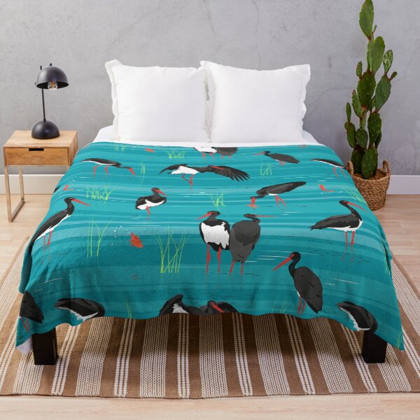 Item preview, Black stork, gold fish on turquoise designed and sold by kobyakov.