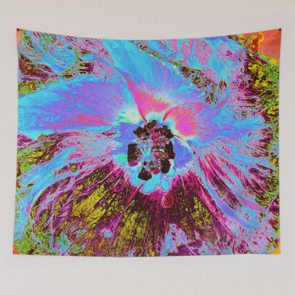 Item preview, Psychedelic Cornflower Blue and Magenta Hibiscus designed and sold by myrubiogarden.