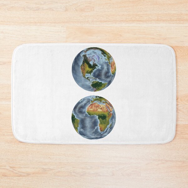 Item preview, Two World Relief Map showing land and oceans designed and sold by ThinkAboutMaps.