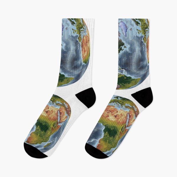 Item preview, Two World Relief Map showing land and oceans designed and sold by ThinkAboutMaps.