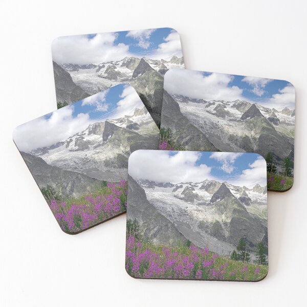 Item preview, Flowering Meadows Snowy Mountains Summer Alpine Landscape designed and sold by Anna Lemos.