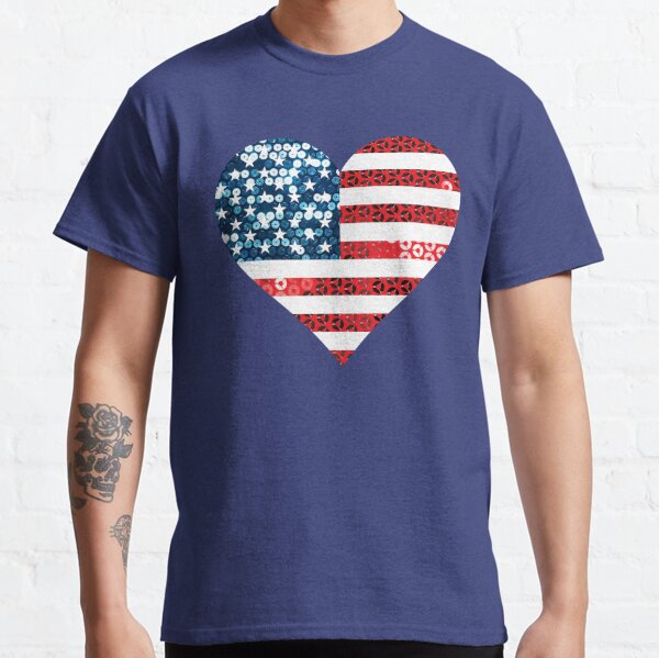 usa flag heart sequin print Classic T-Shirt