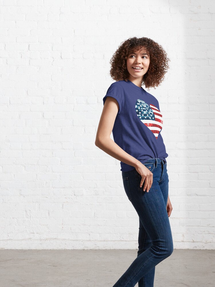 Disover usa flag heart sequin print | Classic T-Shirt