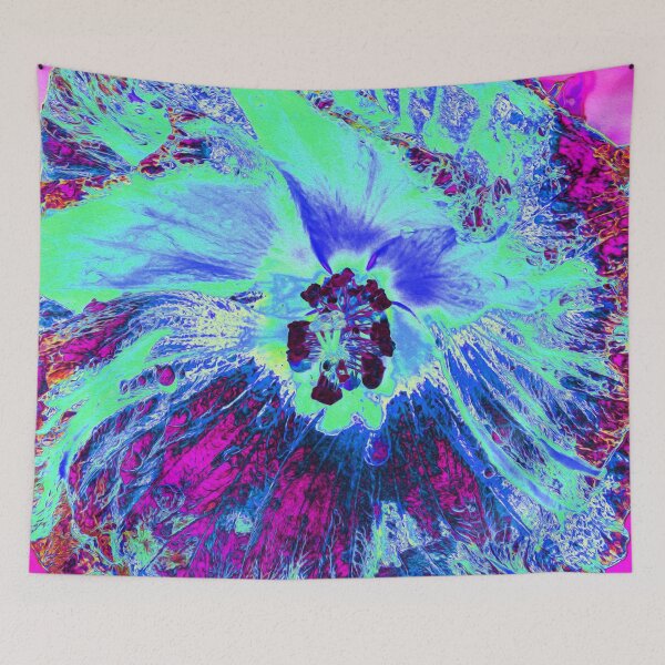 Item preview, Psychedelic Retro Green and Blue Hibiscus Flower designed and sold by myrubiogarden.