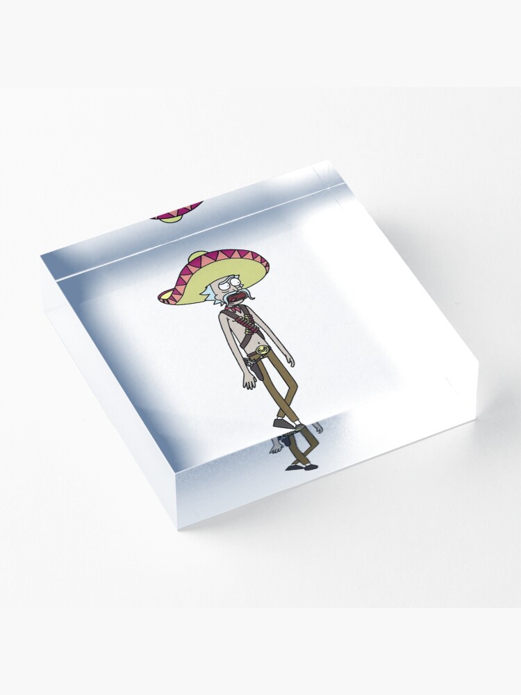 Alternate view of Mexican Rick Sanchez Sombrero Mustache | Rick and Morty character Acrylic Block