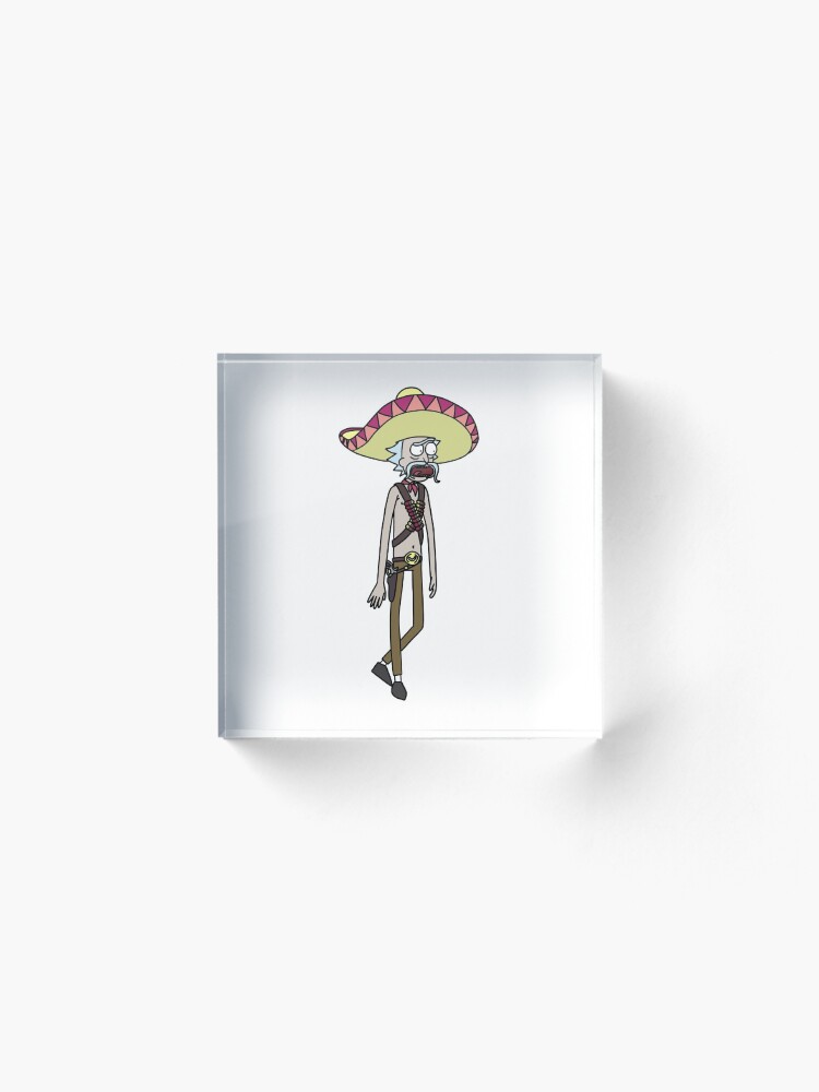 Alternate view of Mexican Rick Sanchez Sombrero Mustache | Rick and Morty character Acrylic Block