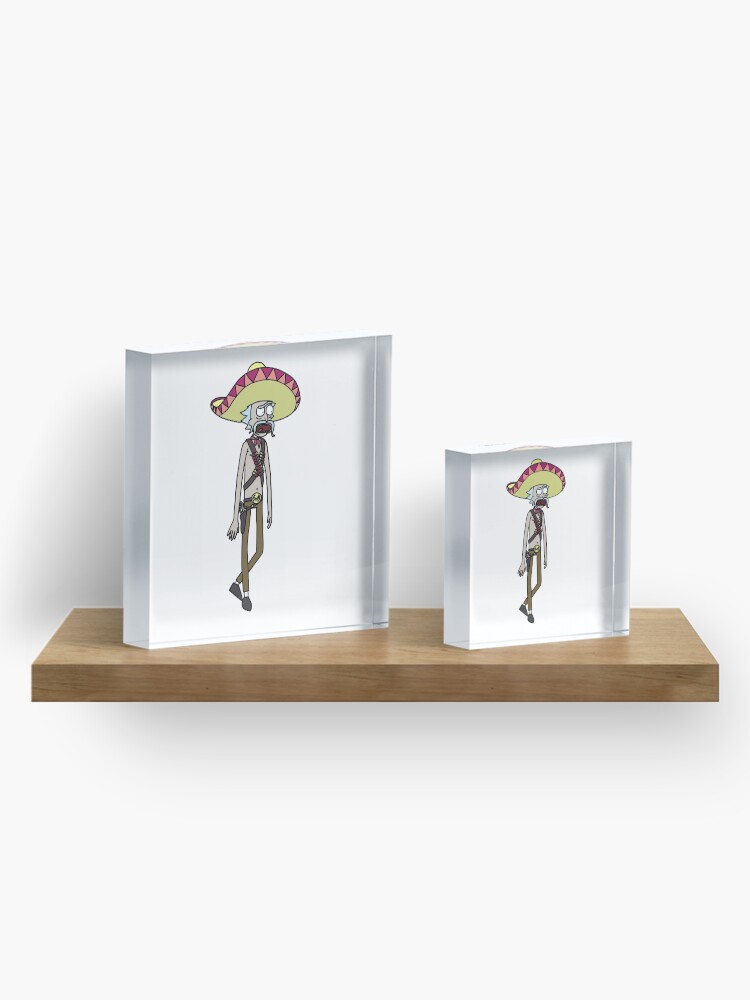 Alternate view of Mexican Rick Sanchez Sombrero Mustache | Rick and Morty character Acrylic Block