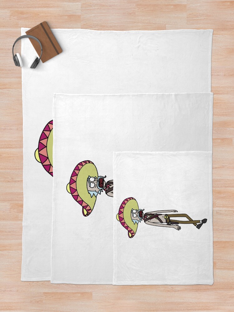 Alternate view of Mexican Rick Sanchez Sombrero Mustache | Rick and Morty character Throw Blanket