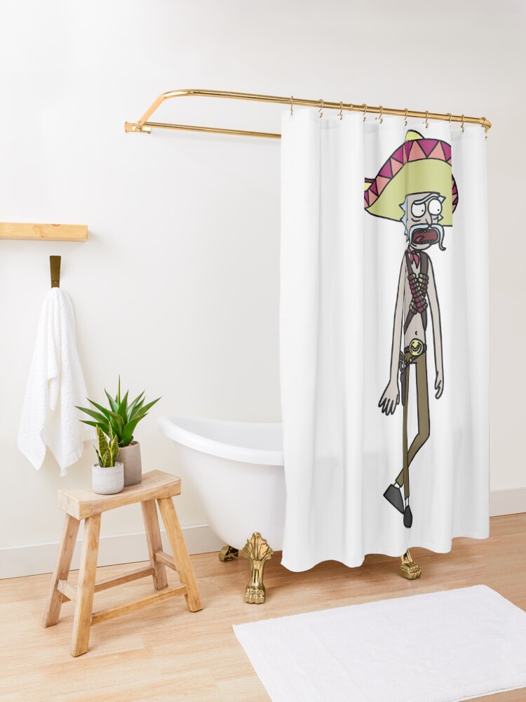 Alternate view of Mexican Rick Sanchez Sombrero Mustache | Rick and Morty character Shower Curtain