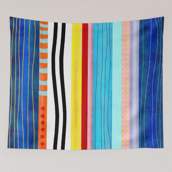 Item preview, Vertical Marine Blue Lines Striped Summer Rainbow designed and sold by rupydetequila.