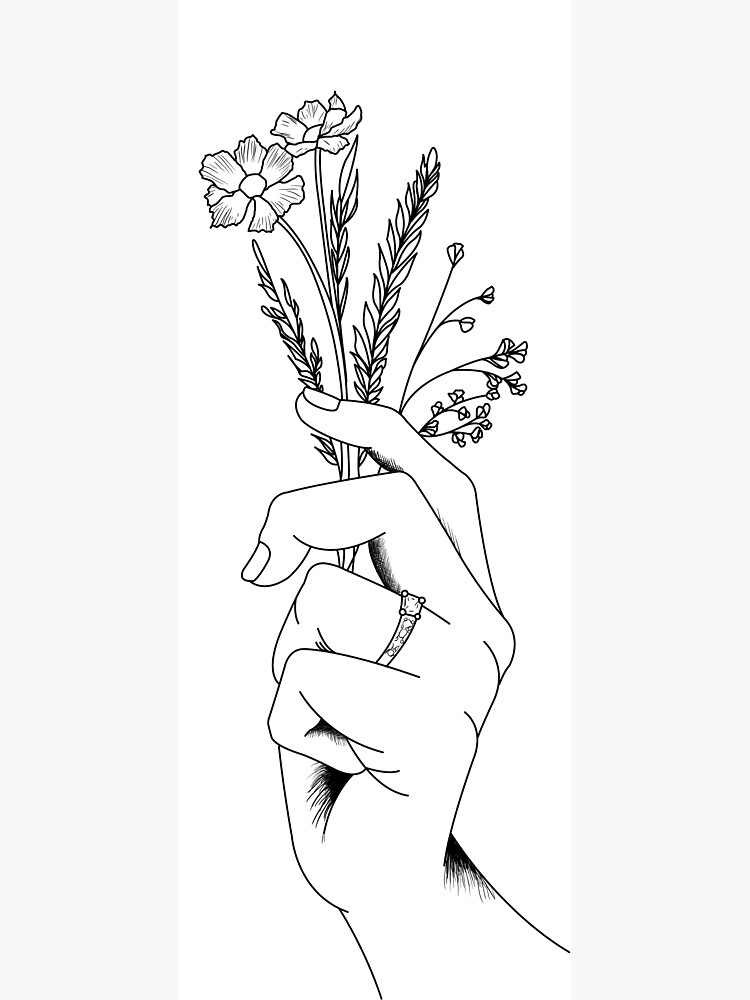 Hand Holding Flowers Line Art Illustration Poster For Sale By Ckim7888 Redbubble