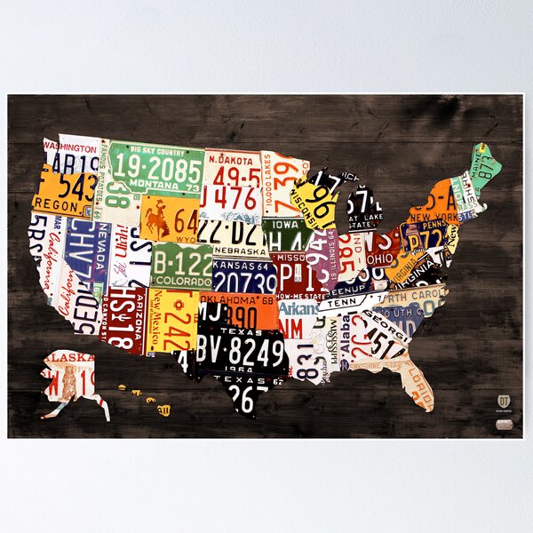 Item preview, License Plate Map of the United States of America - Warm Colors / Black Edition designed and sold by designturnpike.