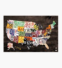License Plate Map of the United States of America - Warm Colors / Black Edition Photographic Print
