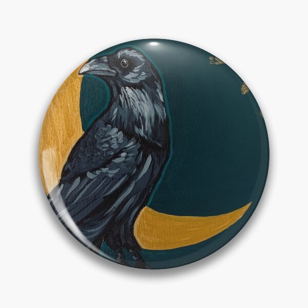 Item preview, Blue and gold raven perched with crescent moon designed and sold by Lydialeighart.