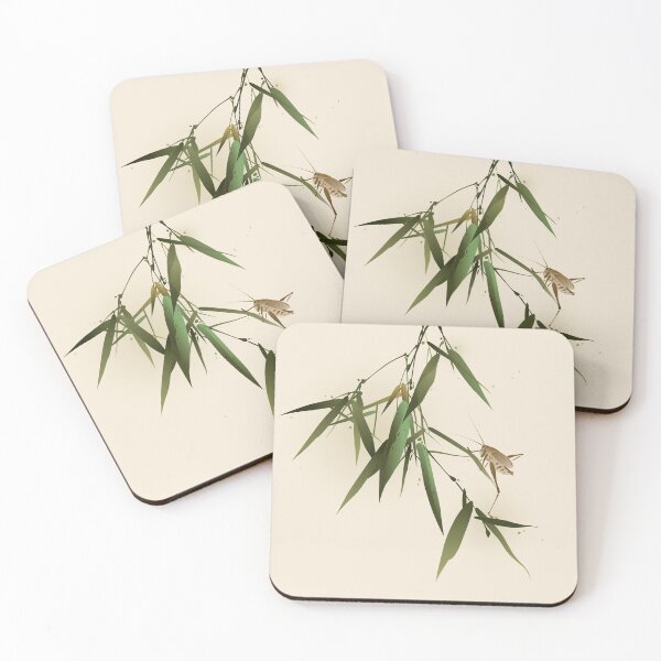 Item preview, A grasshopper on bamboo leaves designed and sold by OriArtiste.