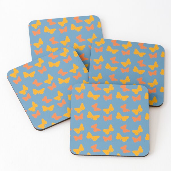 Artikelvorschau, Gelb-Orange-Schmetterlings-Muster auf blauem Hintergrund entworfen und verkauft von KeksWorkroom.