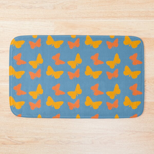 Artikelvorschau, Gelb-Orange-Schmetterlings-Muster auf blauem Hintergrund entworfen und verkauft von KeksWorkroom.