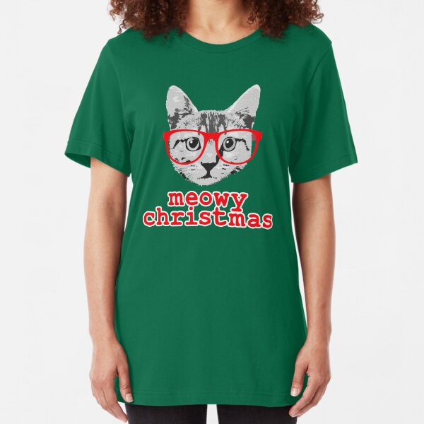 Funny Christmas - Meowy Christmas Slim Fit T-Shirt