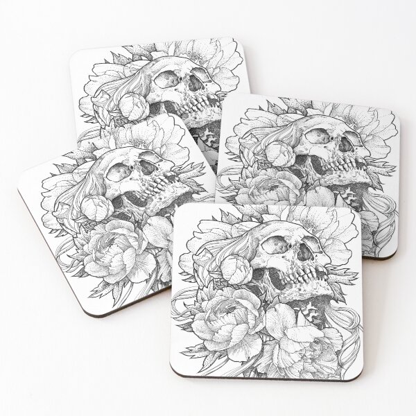 Item preview, Skull lady with peonies designed and sold by MirandaTattoo.