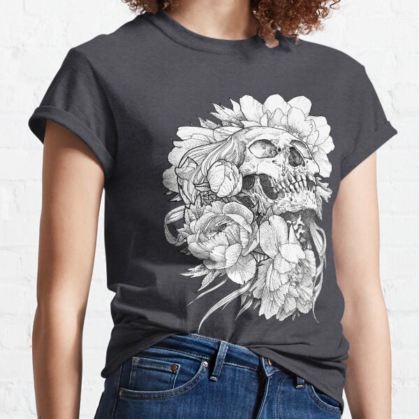 Skull lady with peonies Classic T-Shirt