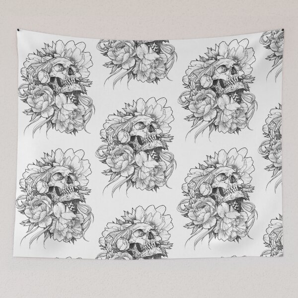 Item preview, Skull lady with peonies designed and sold by MirandaTattoo.