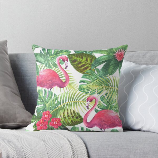 Item preview, Modèle sans couture exotique tropical avec des flamants roses sur fond blanc designed and sold by olgersart.