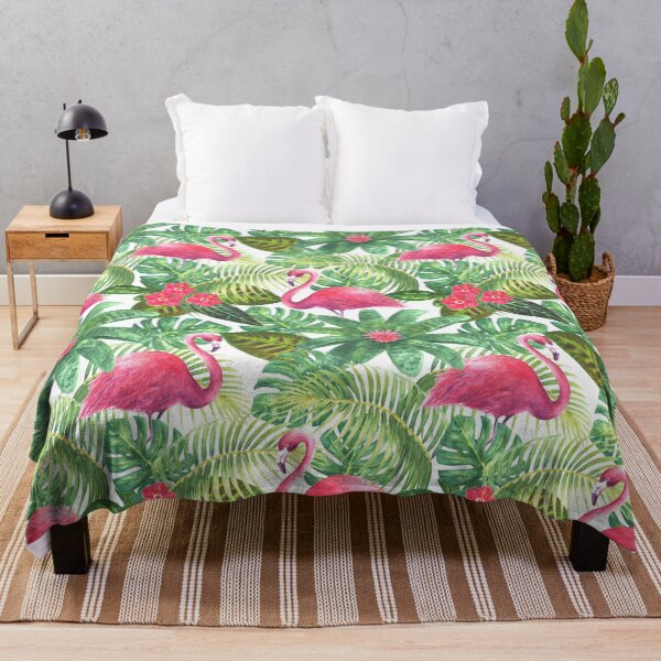 Item preview, Tropical exotic seamless pattern with pink flamingos on white background designed and sold by olgersart.