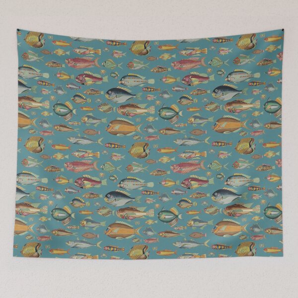 Item preview, So Many Fish Blue #1 - Vintage Marine Biology Pattern designed and sold by MoPaws.