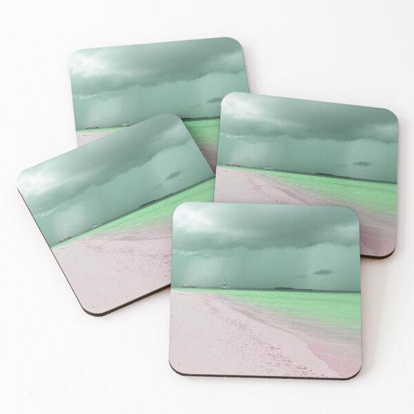 Item preview, Green stormy weather, pink sandy beach and sea   designed and sold by Artlajf.