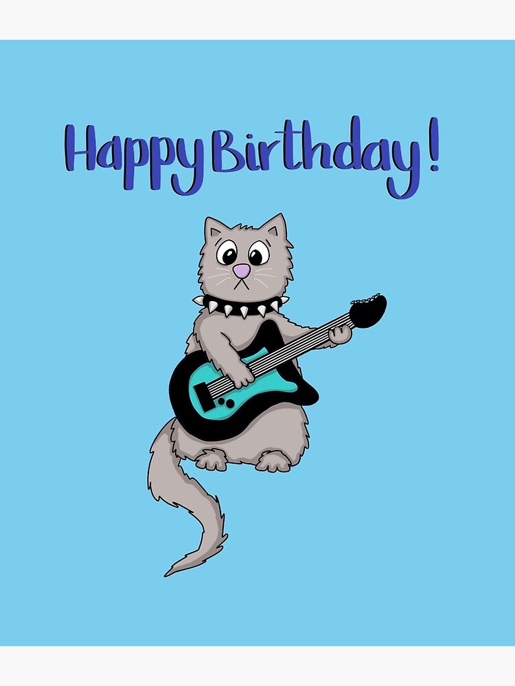 Carte De Vœux Carte De Chat Guitare Joyeux Anniversaire Par Illustratesanna Redbubble