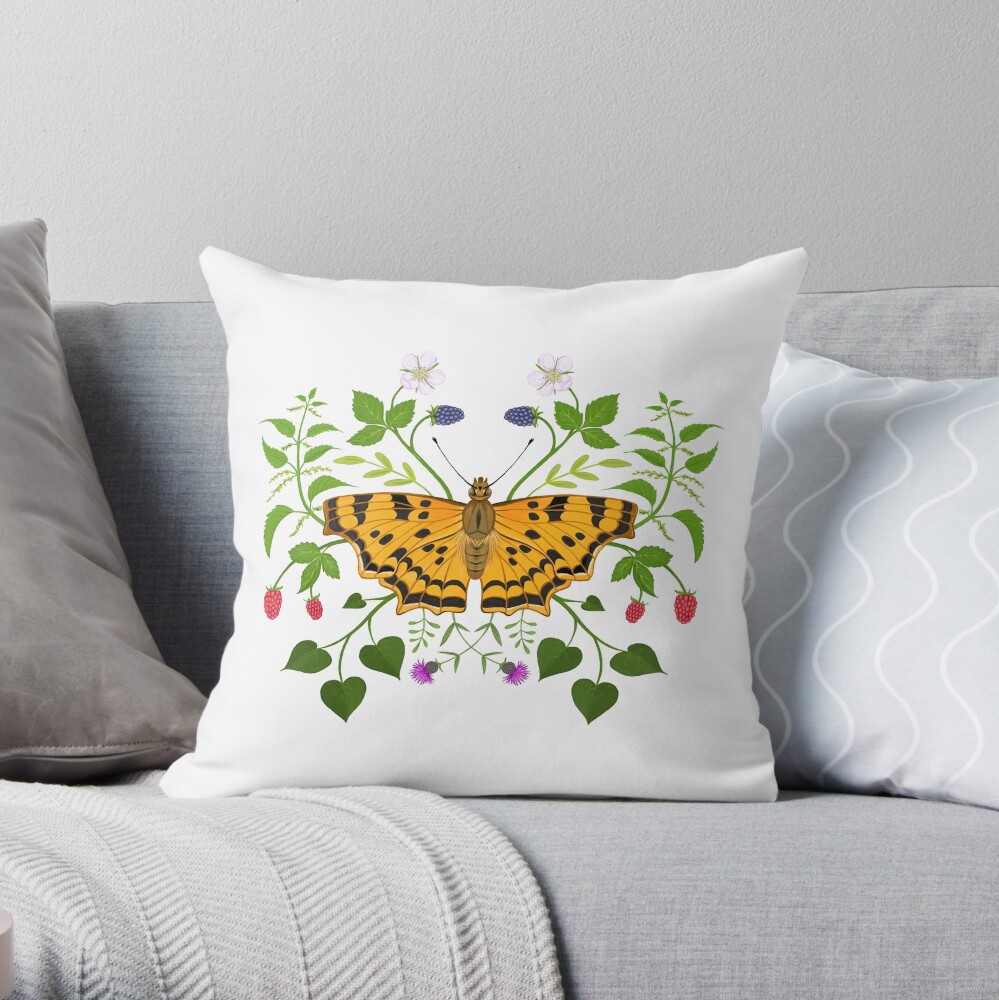 Butterfly with berries Throw Pillow