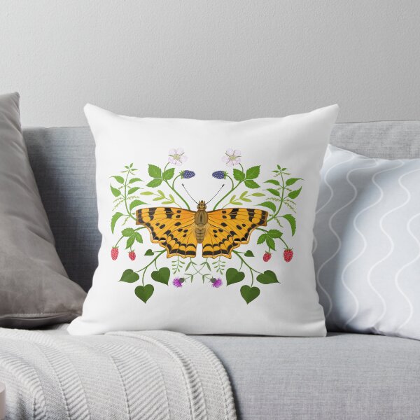 Butterfly with berries Throw Pillow