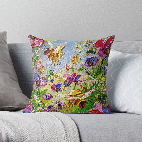 Abstract bees bright and colorful Throw Pillow