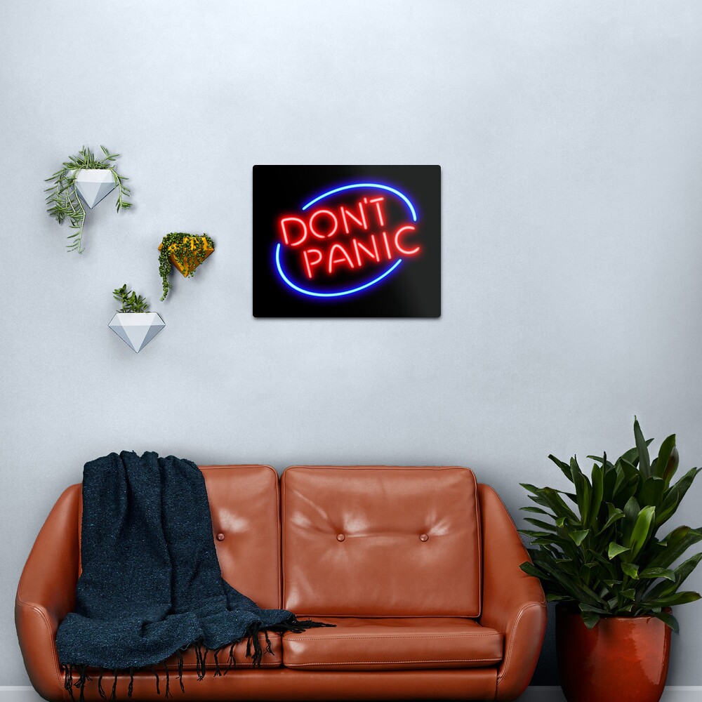 Hitchhiker's Guide - "Don't Panic" Neon Sign Metal Print