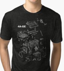 4A-GE Engine Diagram (Dark Colors) Tri-blend T-Shirt