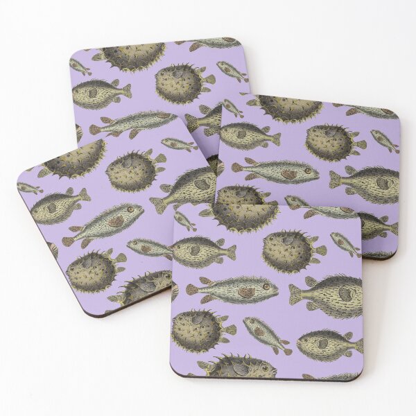 Item preview, Three Little Puffers - Pufferfish Vintage Fish Print designed and sold by MoPaws.