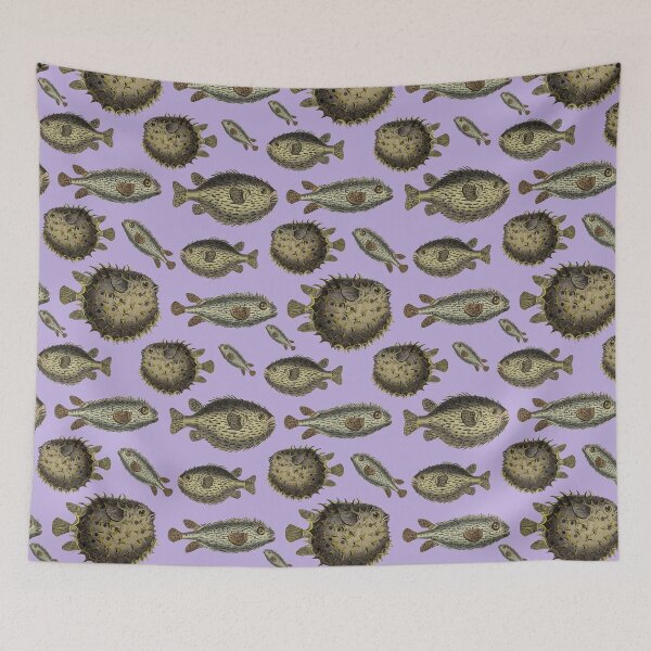 Item preview, Three Little Puffers - Pufferfish Vintage Fish Print designed and sold by MoPaws.