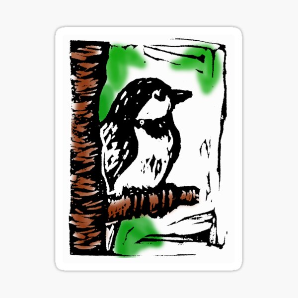 Black-capped Chickadee (from a handcarved stamp) Sticker