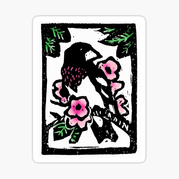 Rose-breasted Grosbeak (from a handcarved stamp) Sticker