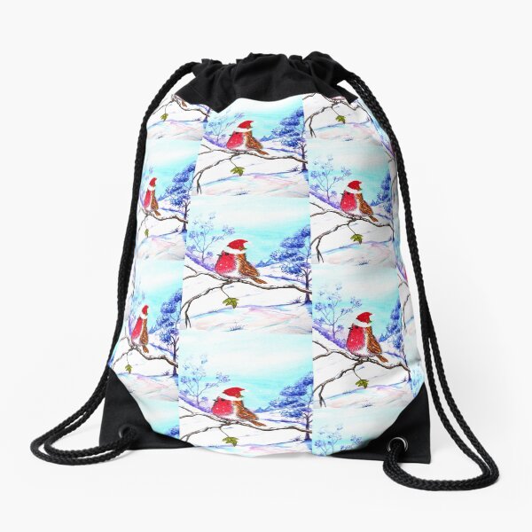 Christmas Bird Drawstring Bag