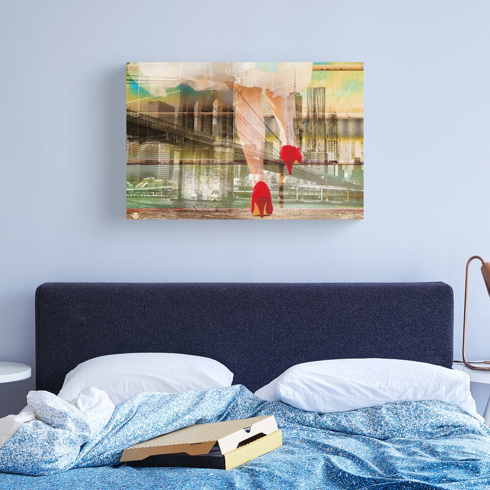 Manhattan Brücke romantisch Frau rote Schuhe Beine Margarita Art Leinwanddruck