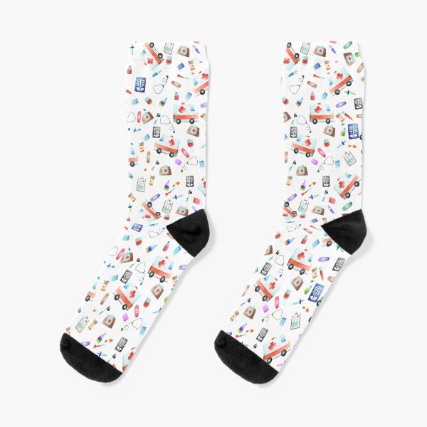 Cute Watercolor Ambulance Nurse Doctor Pattern Socks