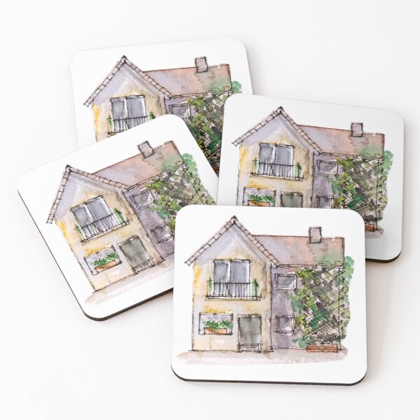 Little Watercolor House Sticker - Watercolor Clipart Coasters (Set of 4)
