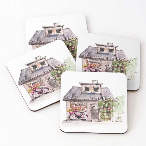 Little Watercolor House Sticker - Watercolor Clipart Coasters (Set of 4)