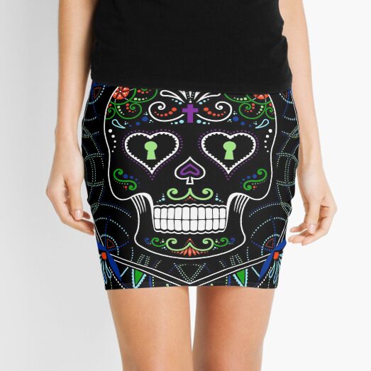 Mexican Calavera Skull Mandala - Day of the Dead Mini Skirt