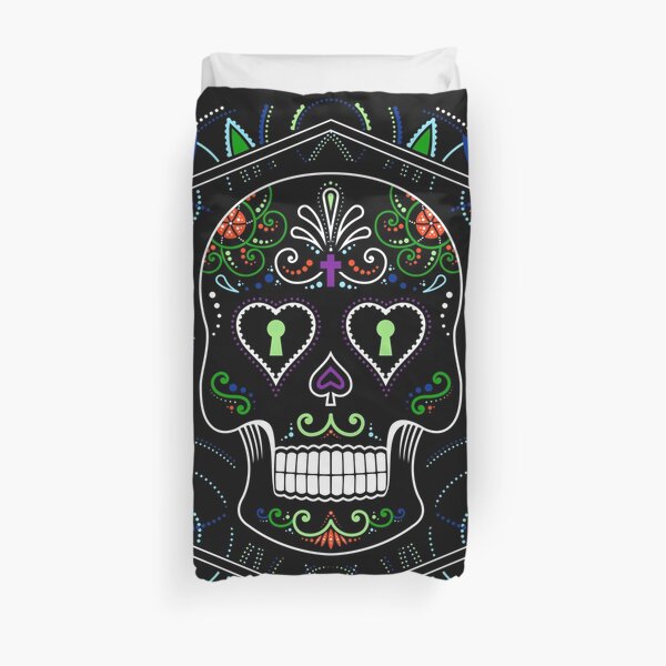Mexican Calavera Skull Mandala - Day of the Dead Duvet Cover