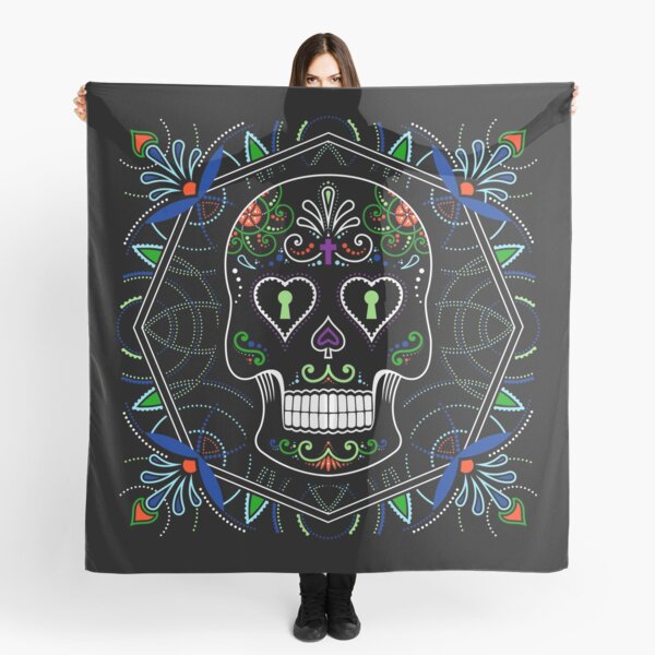 Mexican Calavera Skull Mandala - Day of the Dead Scarf