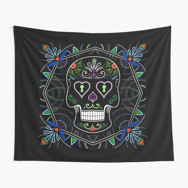 Mexican Calavera Skull Mandala - Day of the Dead Tapestry
